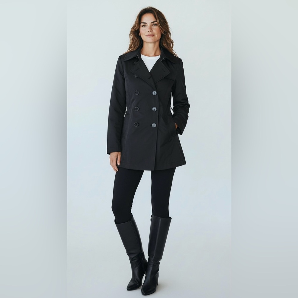 SUZY Women's‎ Medium Black Double Breasted Trench Coat